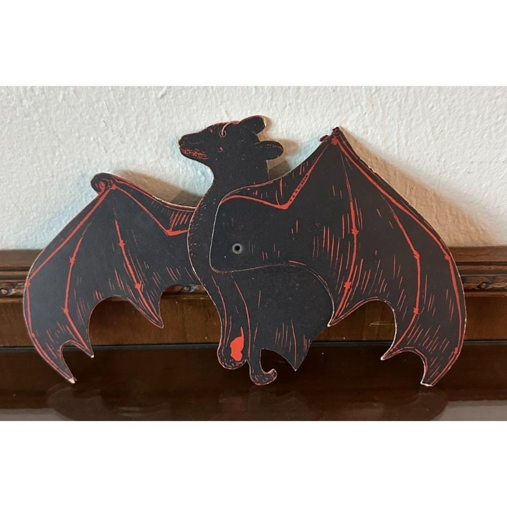 1920s Beistle Mechanical Jointed Bat Diecut Antique Halloween